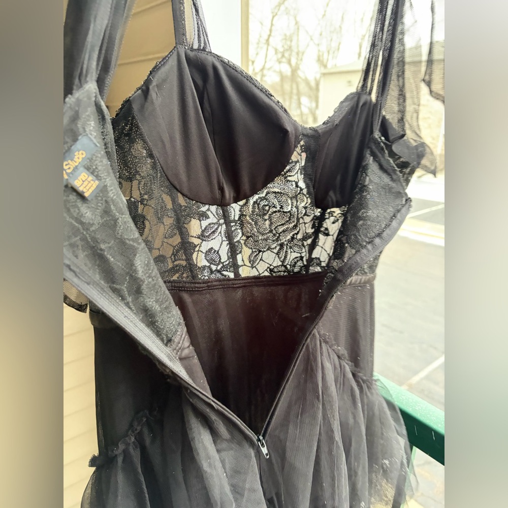 🆕🖤 City Studio Black Lace Corset Tulle Maxi Dress Prom Ruffle Tiered Size 9/10 - Picture 13 of 17